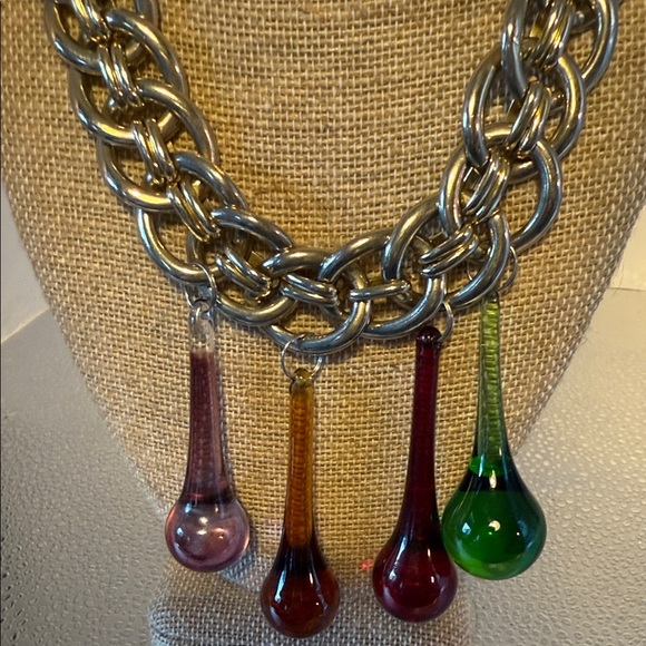 Vintage Multicolor Teardrop Pendant Necklace - Picture 3 of 3